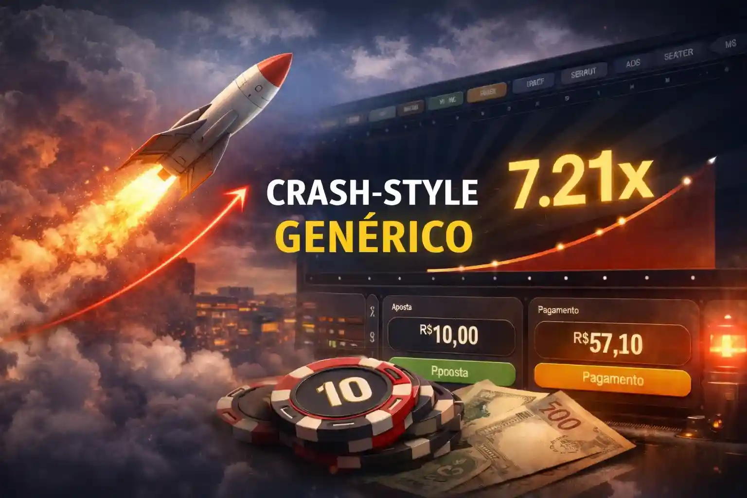Foguete subindo com multiplicador em jogo crash genérico de apostas