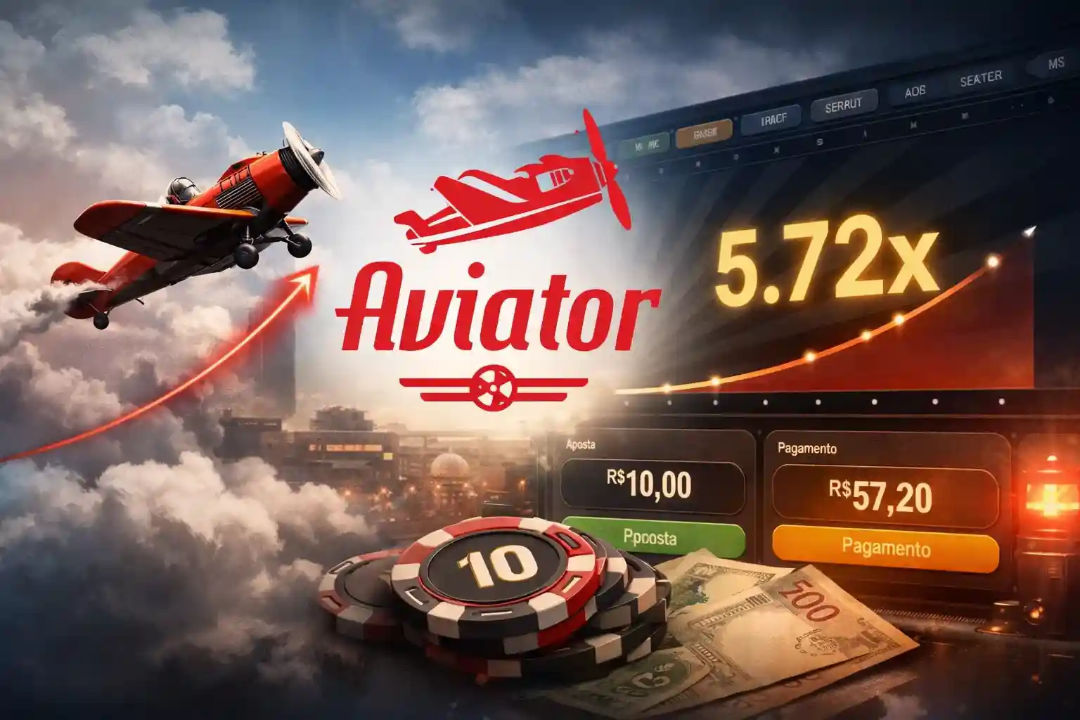 Avião subindo com multiplicador alto em jogo crash estilo Aviator